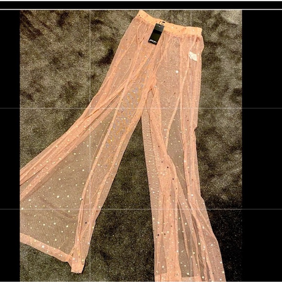 NastyGal Vacation Stars Pink Wide Leg High Waist Slit CoverUp Pants Taylor Swift - Picture 6 of 10